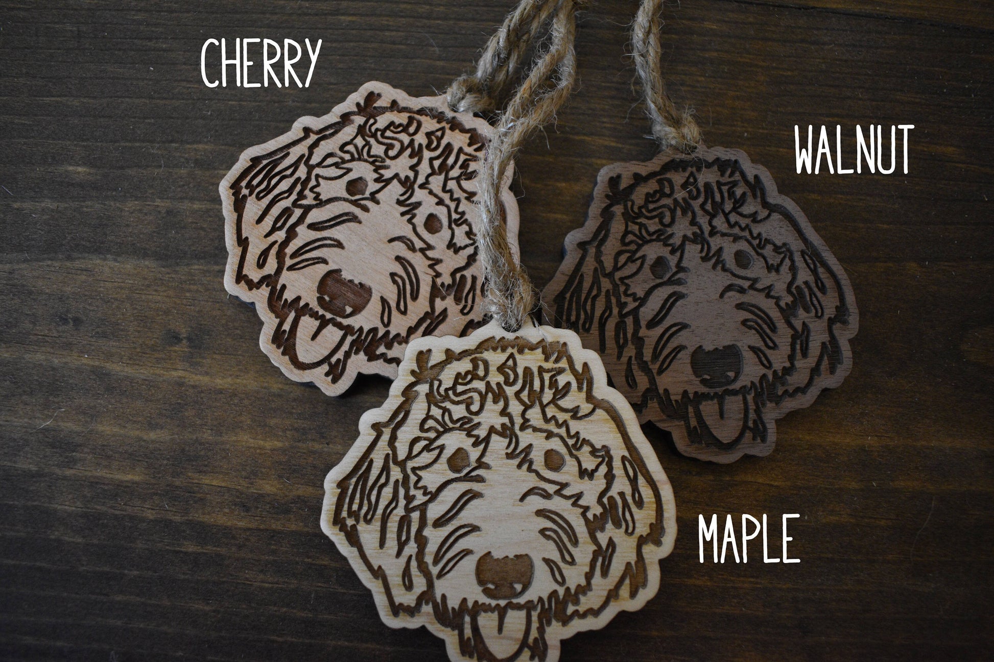 Personalized Goldendoodle Ornament or Labradoodle Ornament (cherry, walnut, maple)