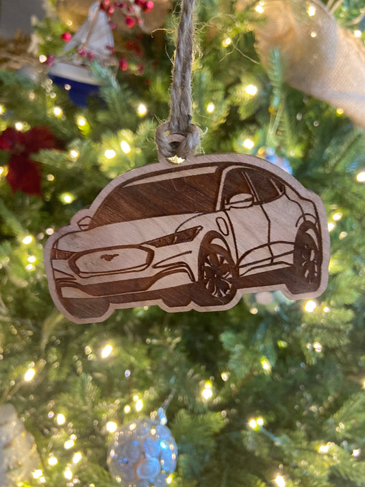 Personalized Mustang Mach-E Inspired Ornament (walnut or cherry)