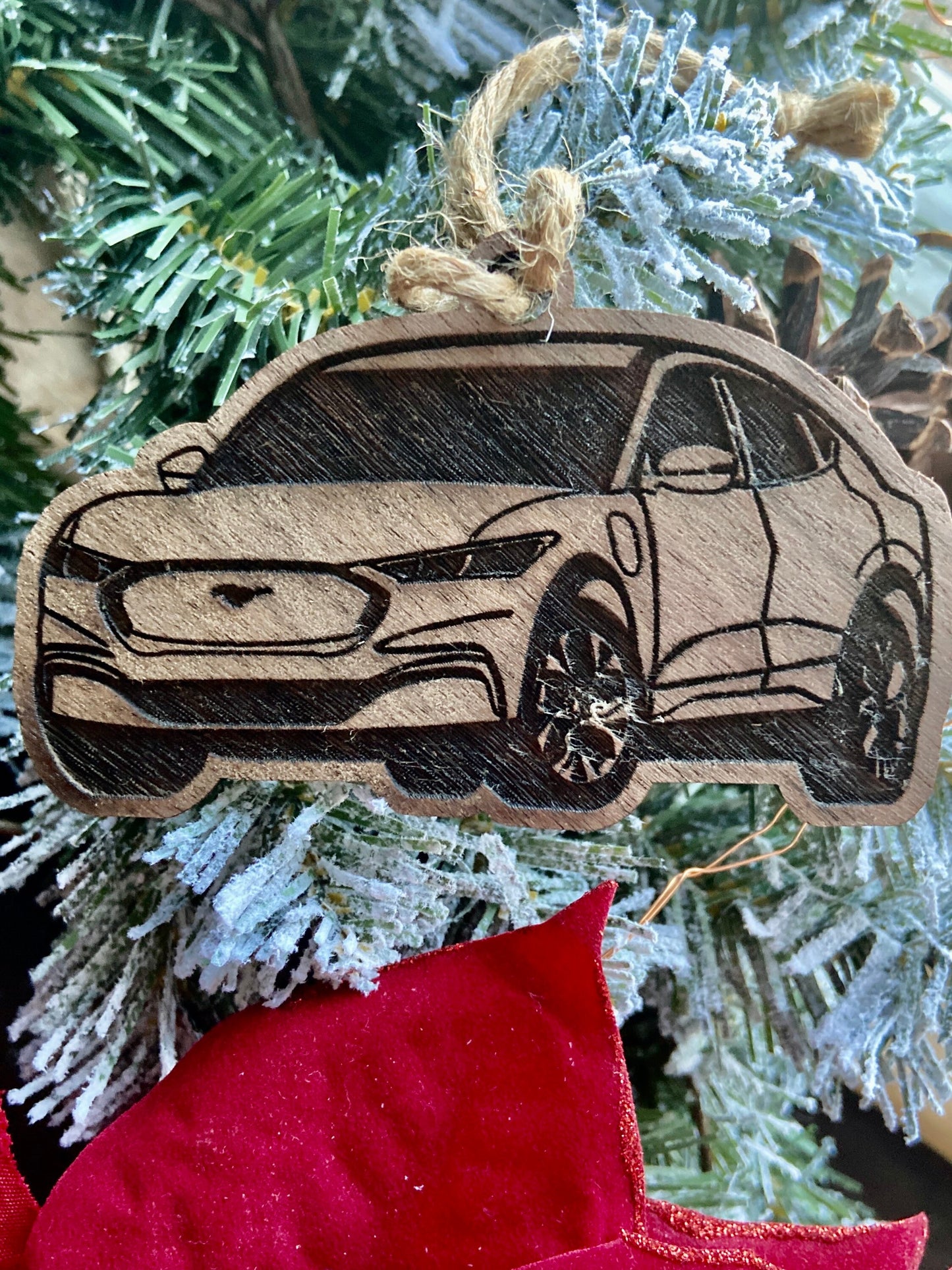 Personalized Mustang Mach-E Inspired Ornament (walnut or cherry)