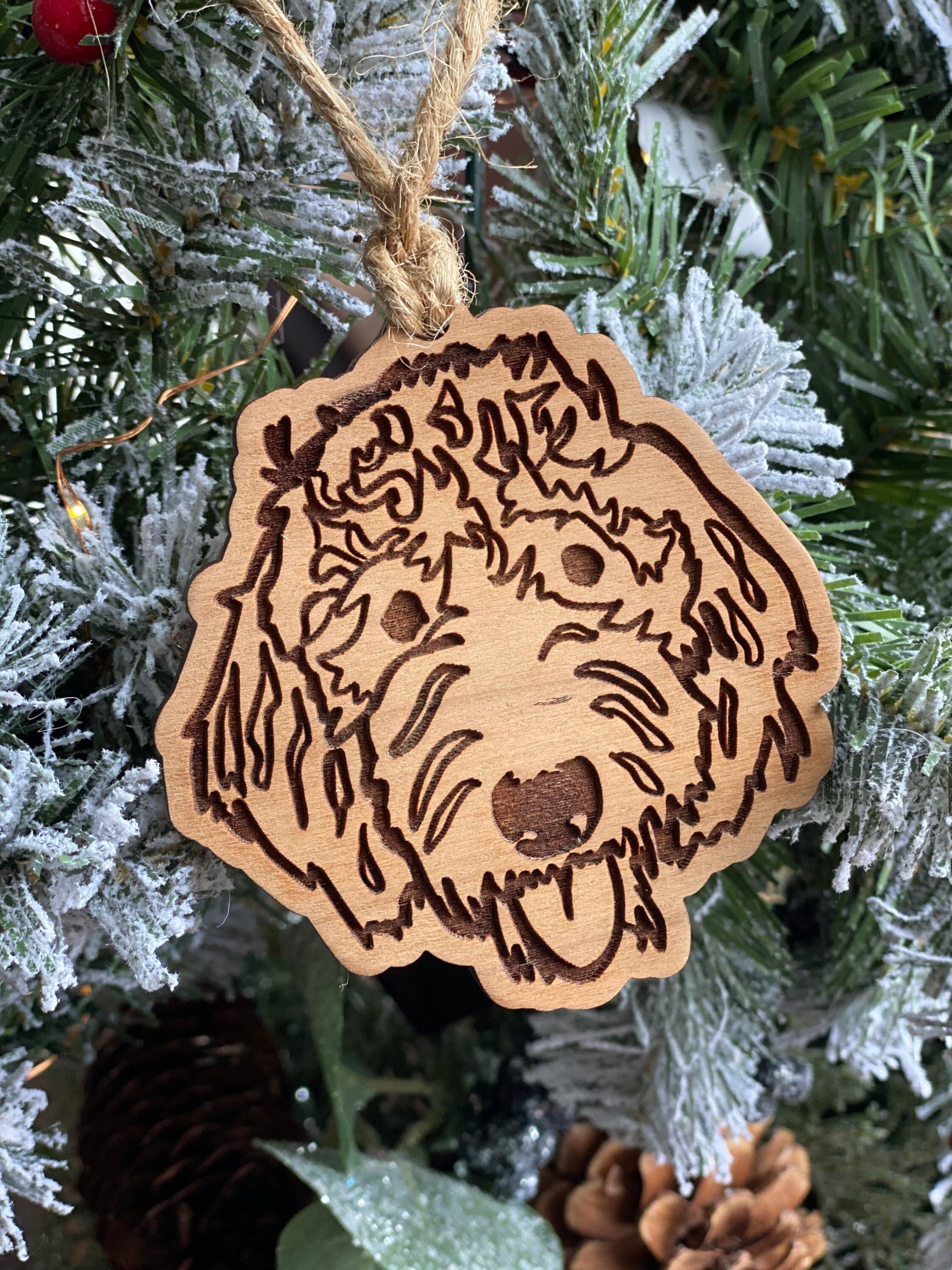 Personalized Goldendoodle Ornament or Labradoodle Ornament (cherry, walnut, maple)