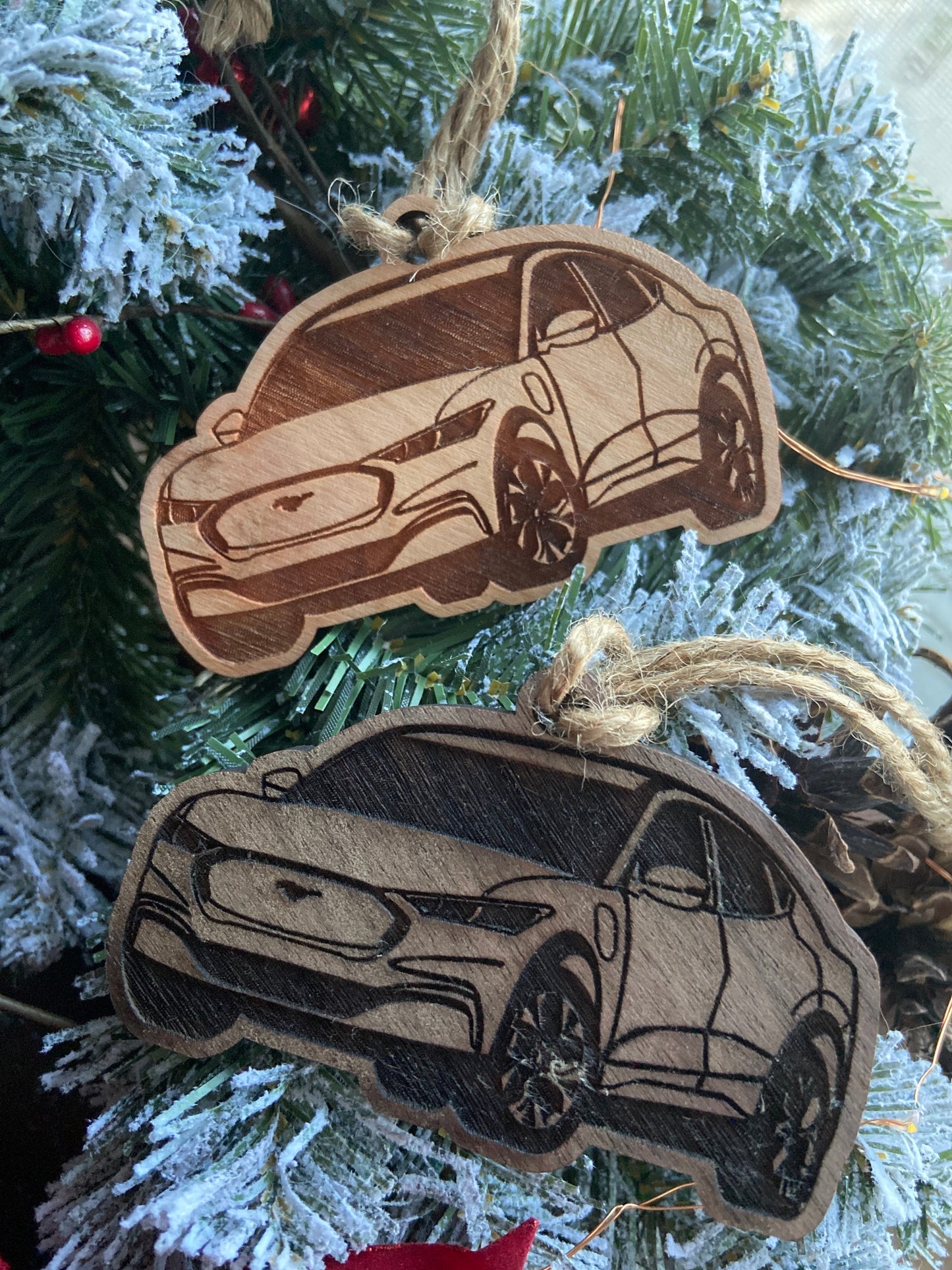 Personalized Mustang Mach-E Inspired Ornament (walnut or cherry)