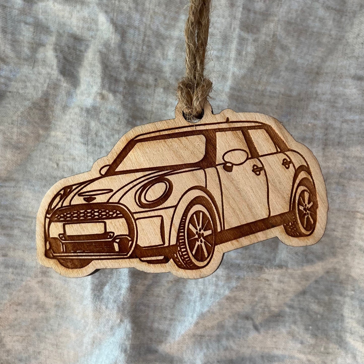 Personalized Mini Cooper Ornament (walnut or cherry)