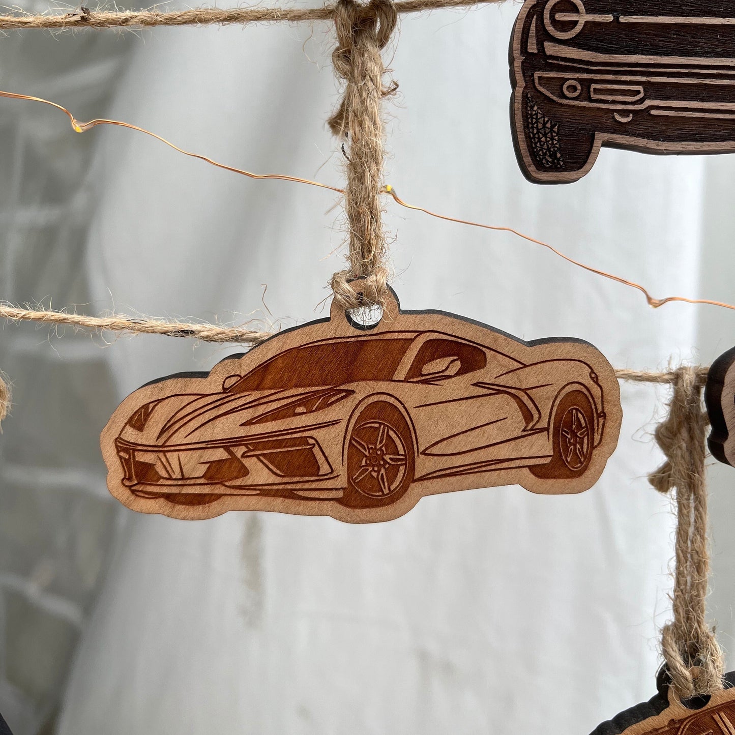 Personalized Chevy Corvette Ornament (walnut or cherry)