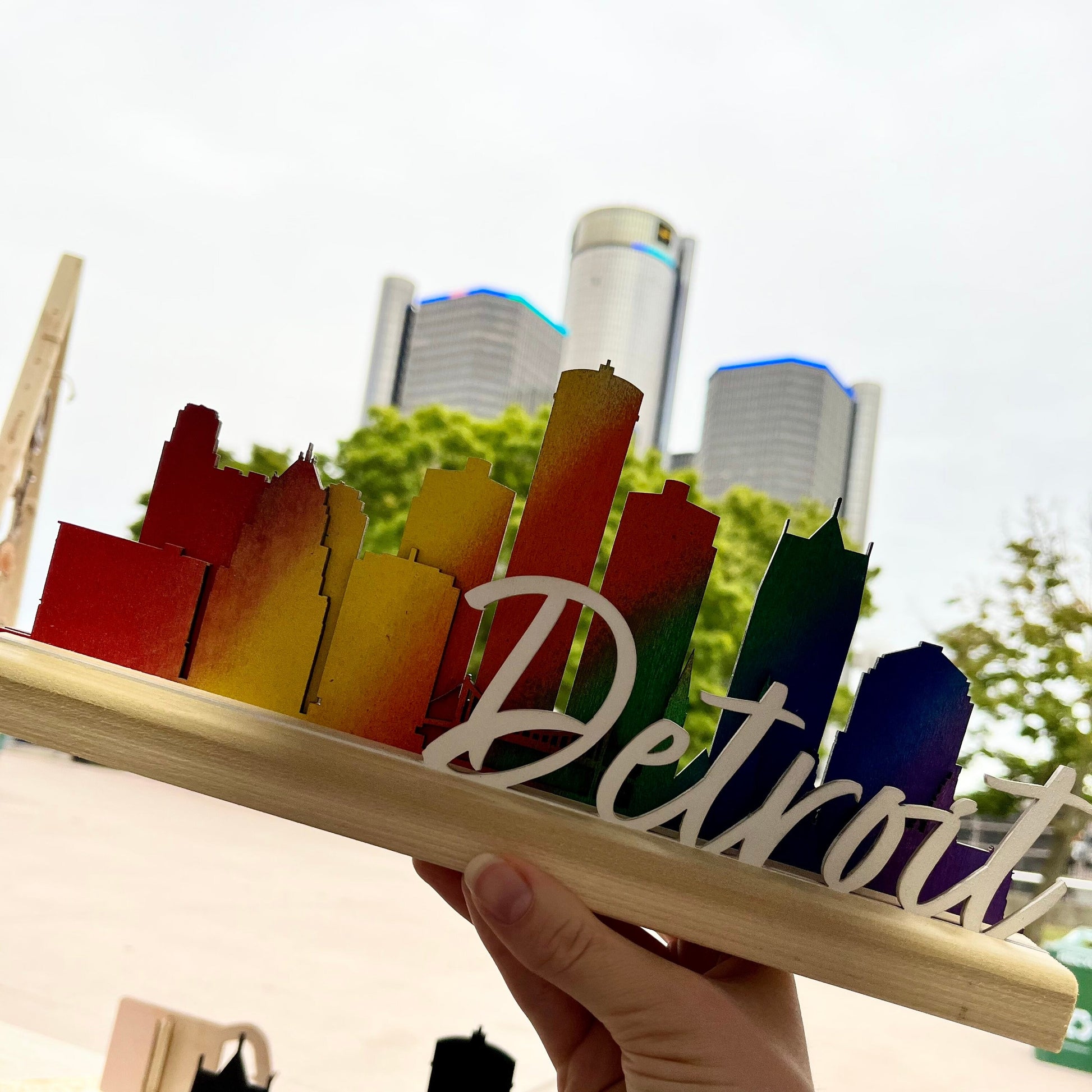 Colored Detroit Skyline mantle piece