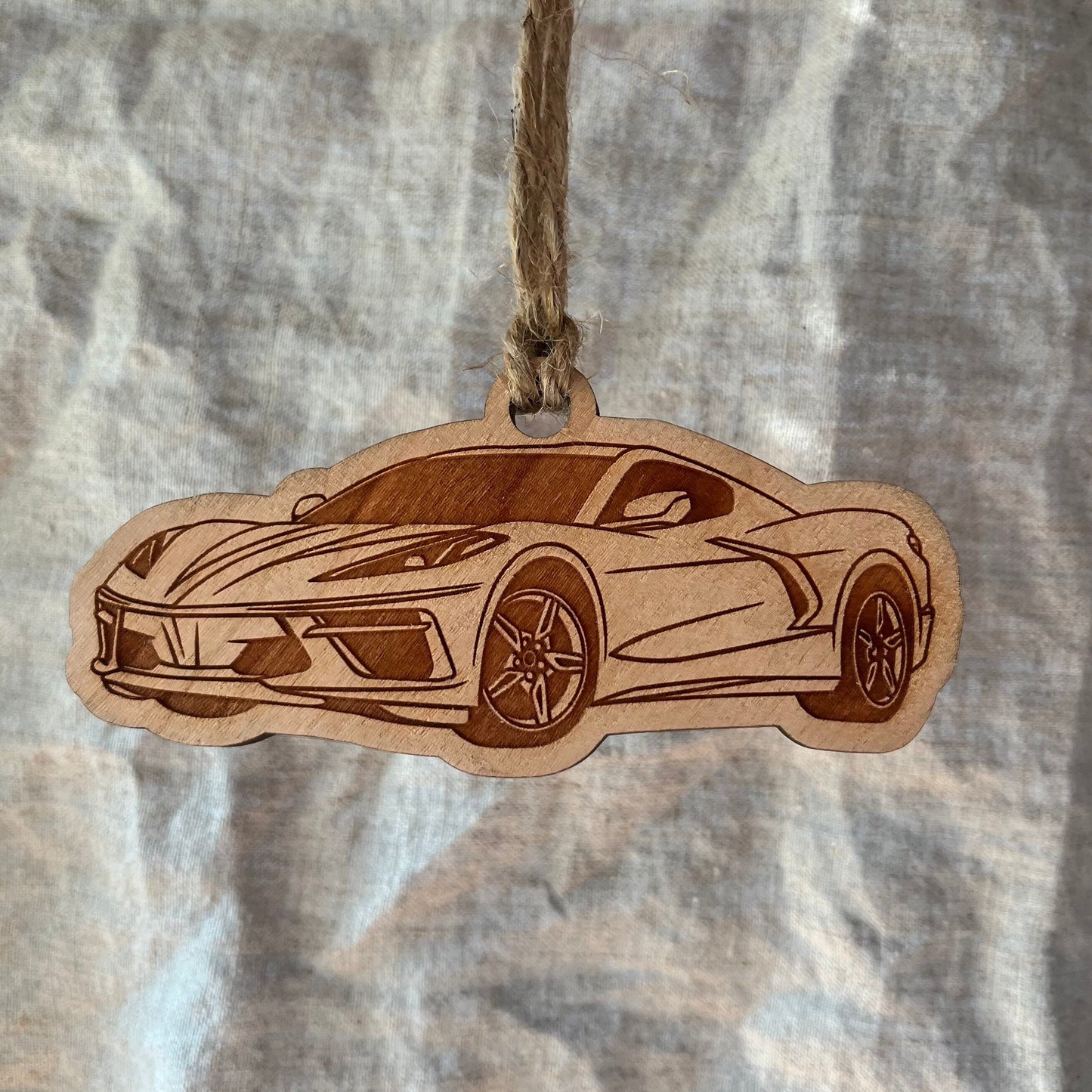 Personalized Chevy Corvette Ornament (walnut or cherry)