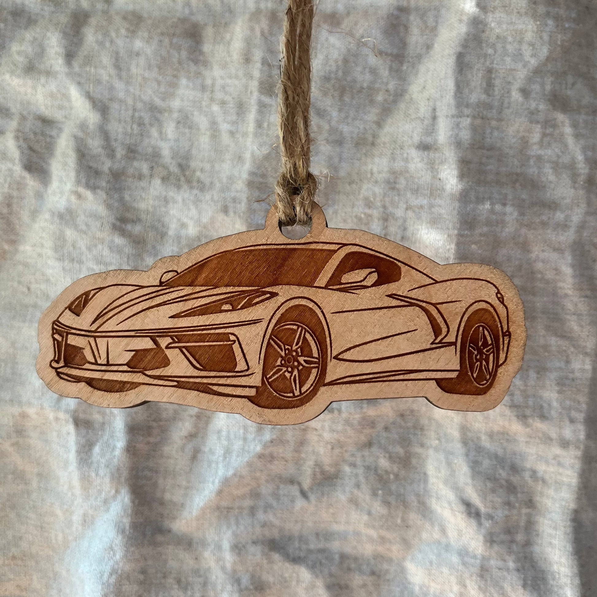 Personalized Chevy Corvette Ornament (walnut or cherry)