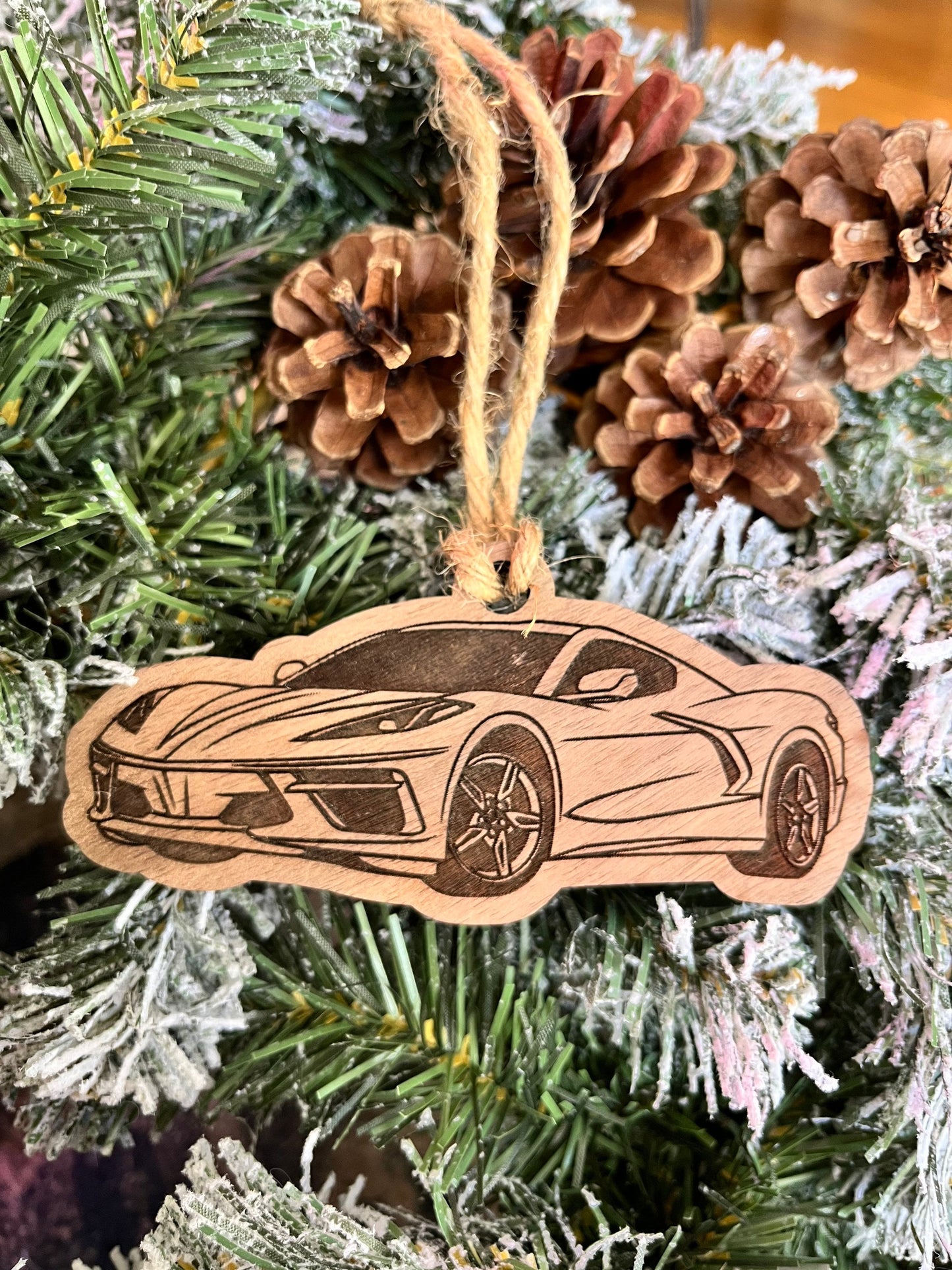 Personalized Chevy Corvette Ornament (walnut or cherry)