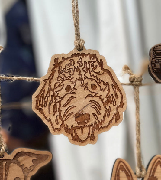 Personalized Goldendoodle Ornament or Labradoodle Ornament (cherry, walnut, maple)