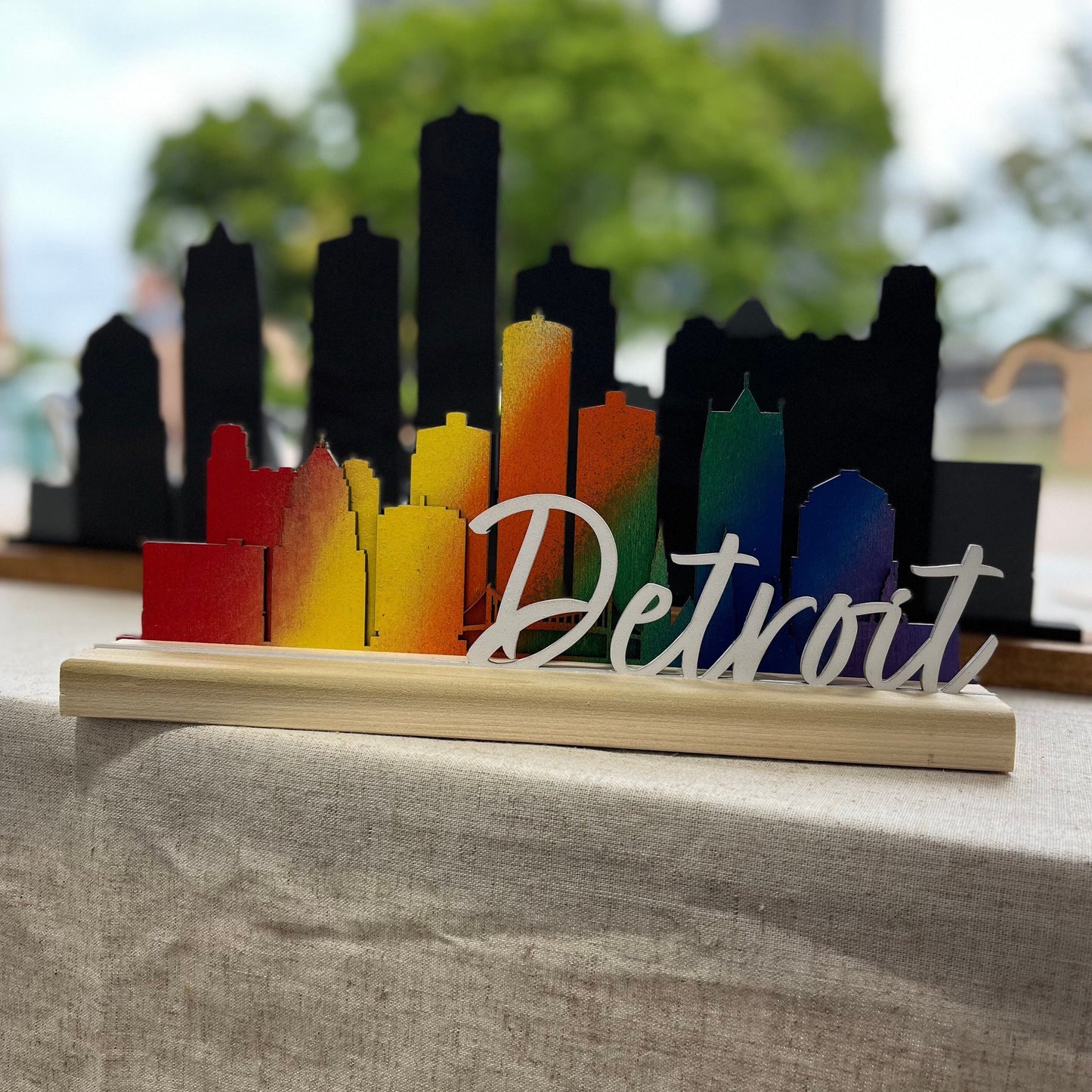 Colored Detroit Skyline mantle piece