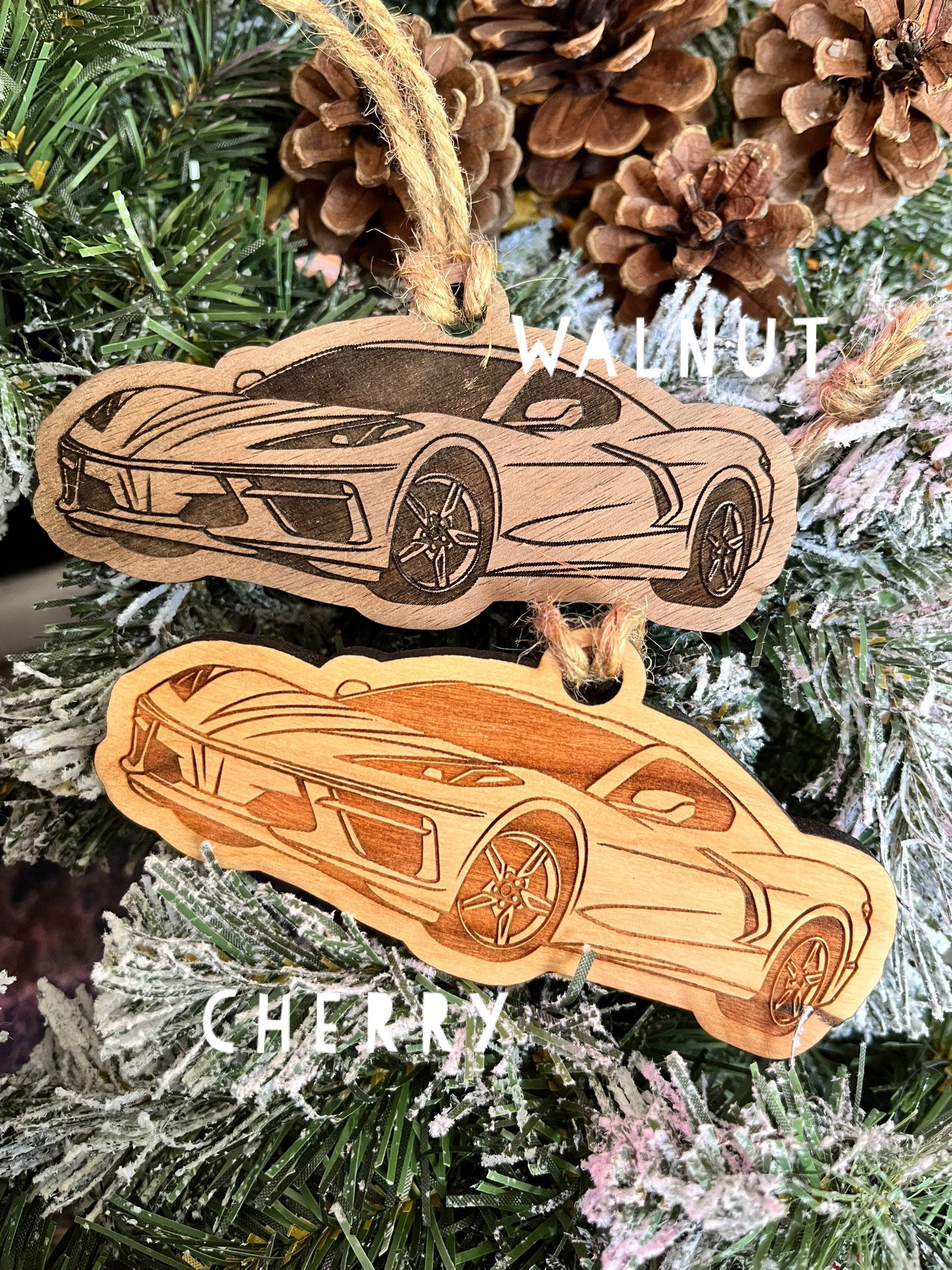 Personalized Chevy Corvette Ornament (walnut or cherry)