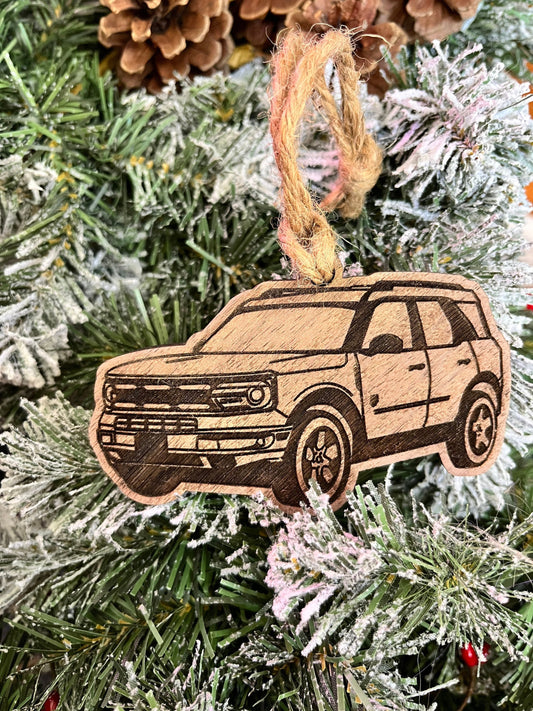 Personalized Ford Bronco Sport Inspired Ornament (walnut or cherry)