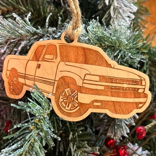 Personalized Chevy Silverado Inspired Ornament (walnut or cherry)