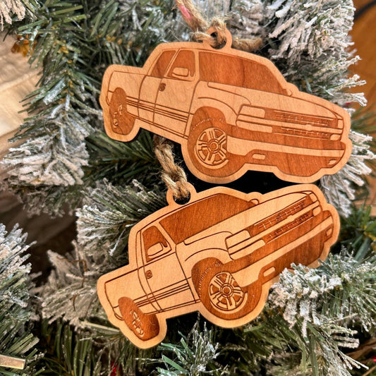Personalized Chevy Silverado Inspired Ornament (walnut or cherry)