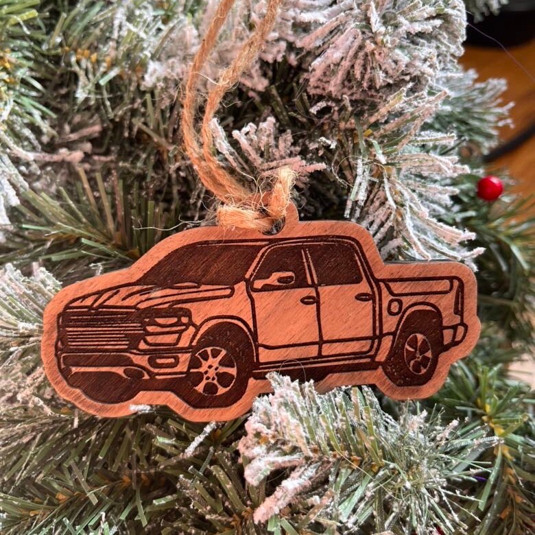 Personalized RAM 1500 Inspired Ornament (walnut or cherry)