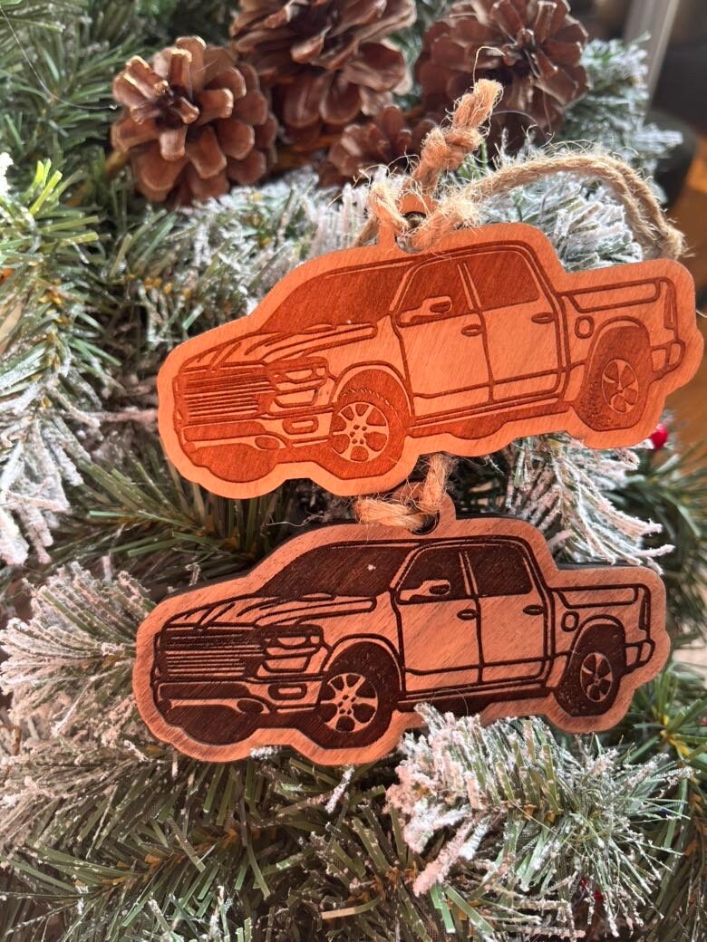 Personalized RAM 1500 Inspired Ornament (walnut or cherry)