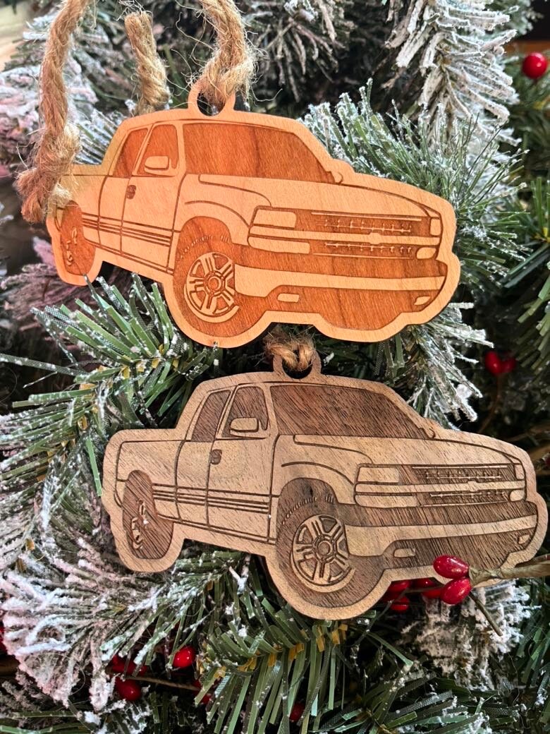 Personalized Chevy Silverado Inspired Ornament (walnut or cherry)