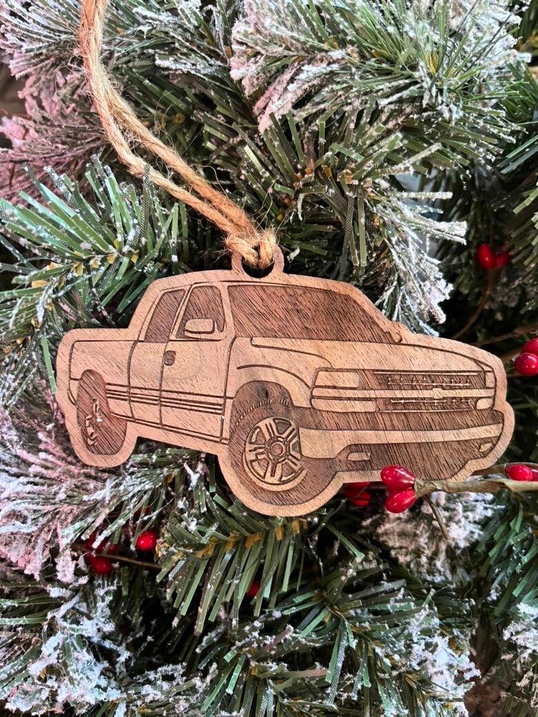 Personalized Chevy Silverado Inspired Ornament (walnut or cherry)