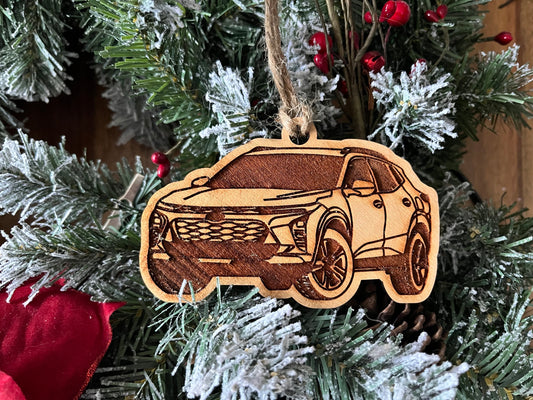 Personalized Chevy Trax Inspired Ornament (walnut or cherry)